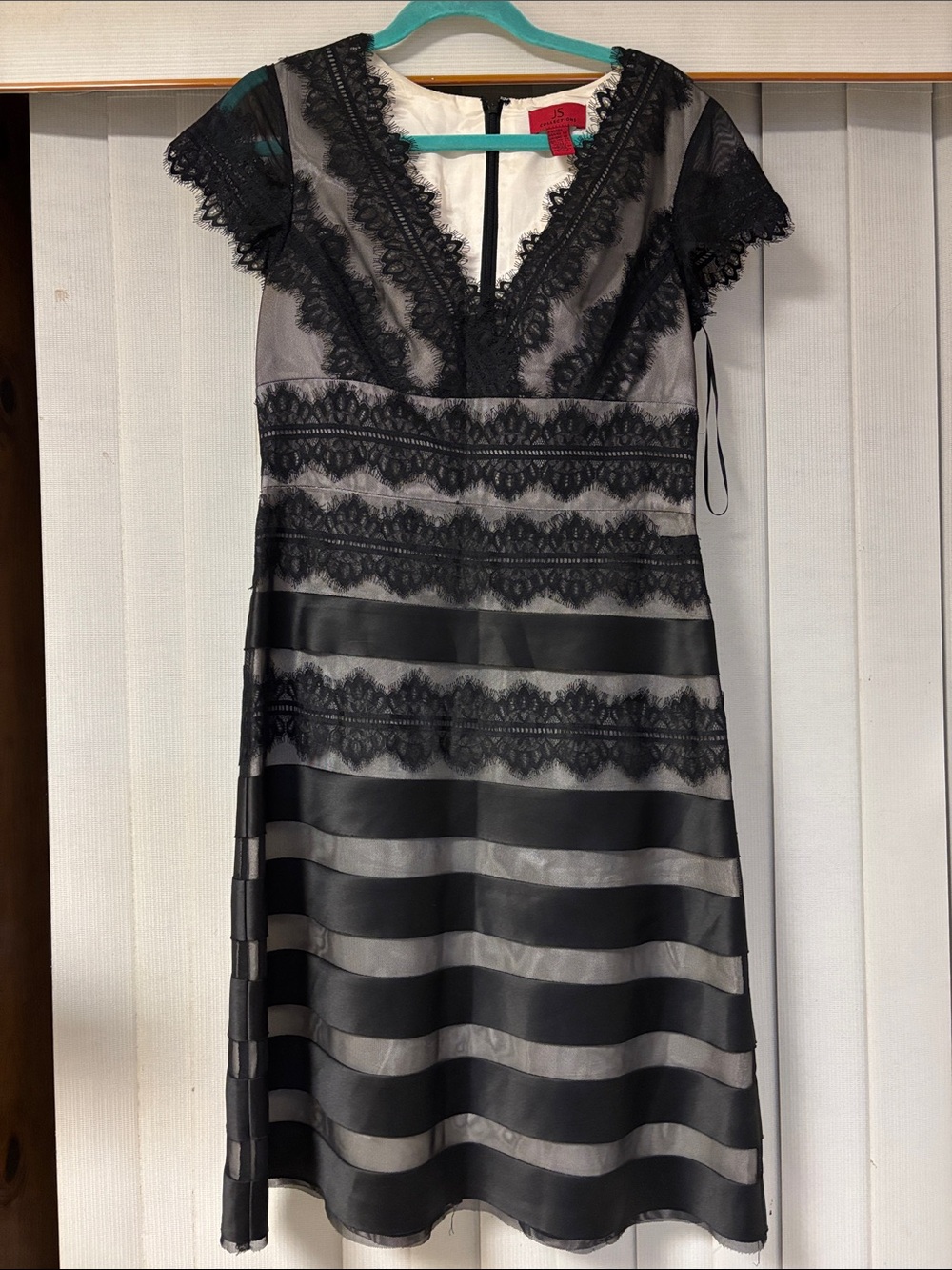 JS Collections Black Lace-Trim Midi Dress